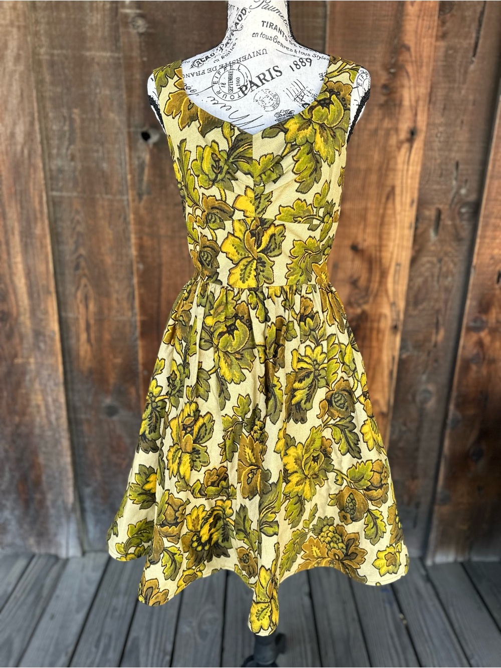 Vintage-Inspired Yellow Floral Fit & Flare Dress